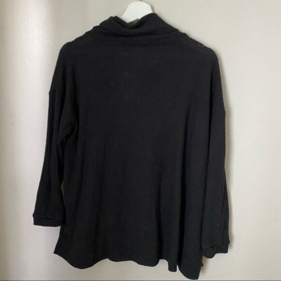 Everleigh Top Tunic Cowl Neck Black Soft Rib Knit Cozy Casual Long Sleeve - Picture 5 of 9